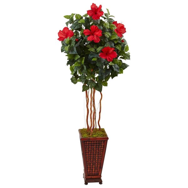 Dare2Decor 5 ft. Hibiscus Tree in Decorated Wooden Planter DA664616